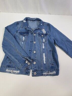 Highway Jeans Women's Blue Denim Distressed Western Jacket Button Closure Med